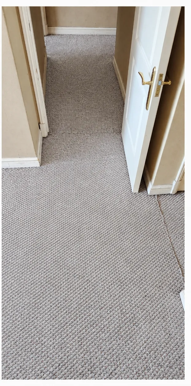 El mismo cubrepiso gris de pasillo con la franja menos visible