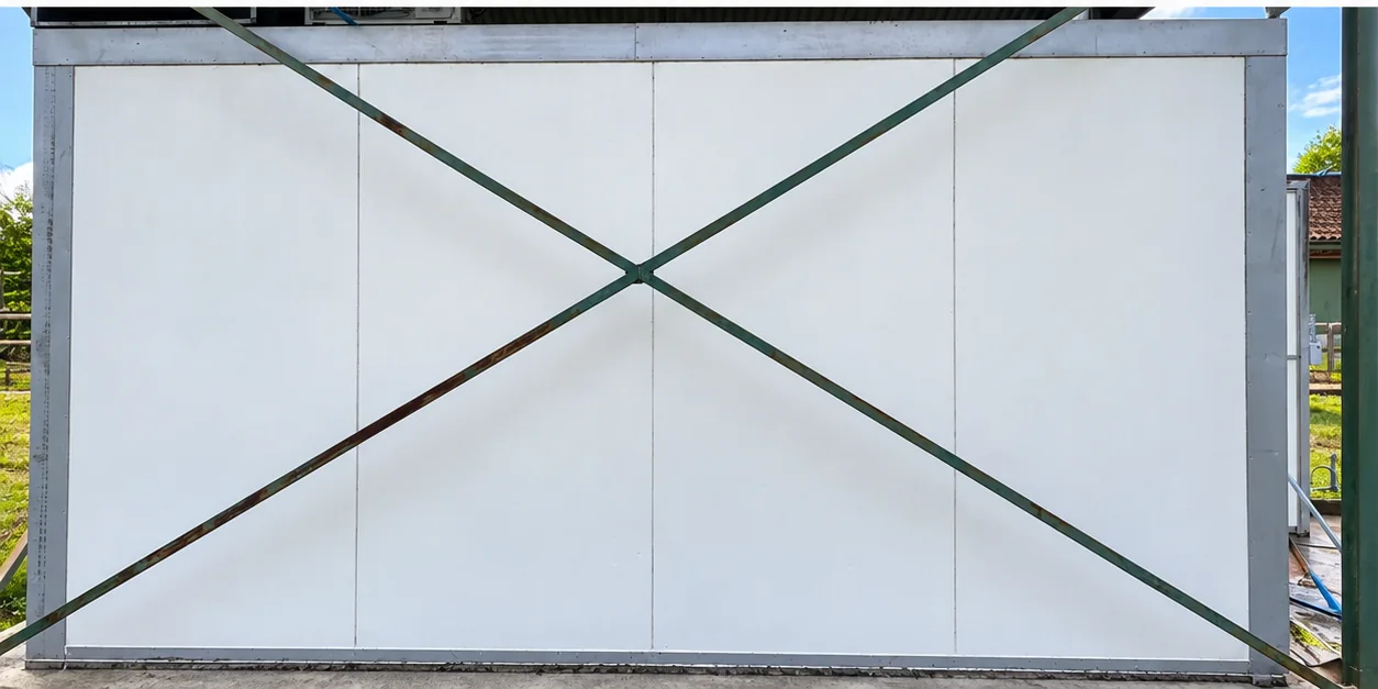 El mismo muro exterior blanco sin las manchas verdes después de la limpieza