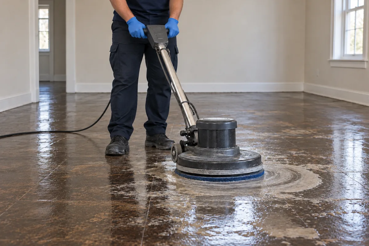 Representación del decapado de un piso con máquina rotativa